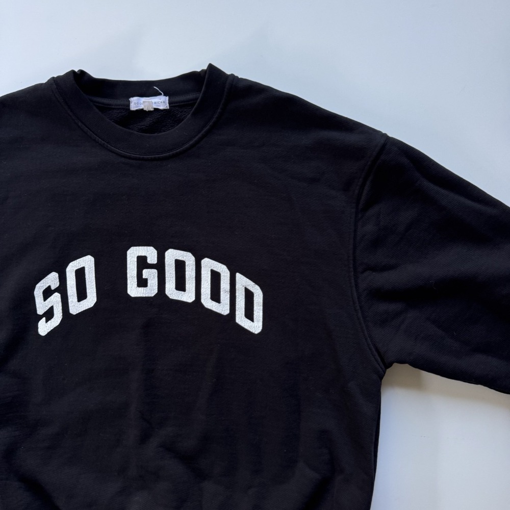GOOD AMERICAN "So Good" Pullover Sweatshirt Womens 1/Small Black Heavyweight - Picture 3 of 11